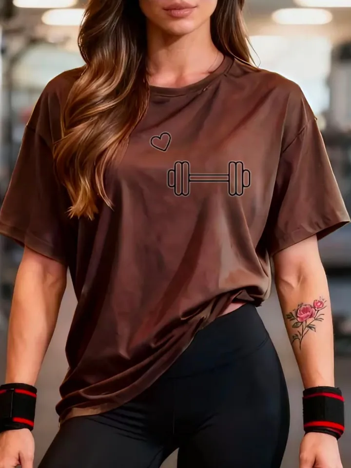 Camiseta marrom de algodão com estampa de halter